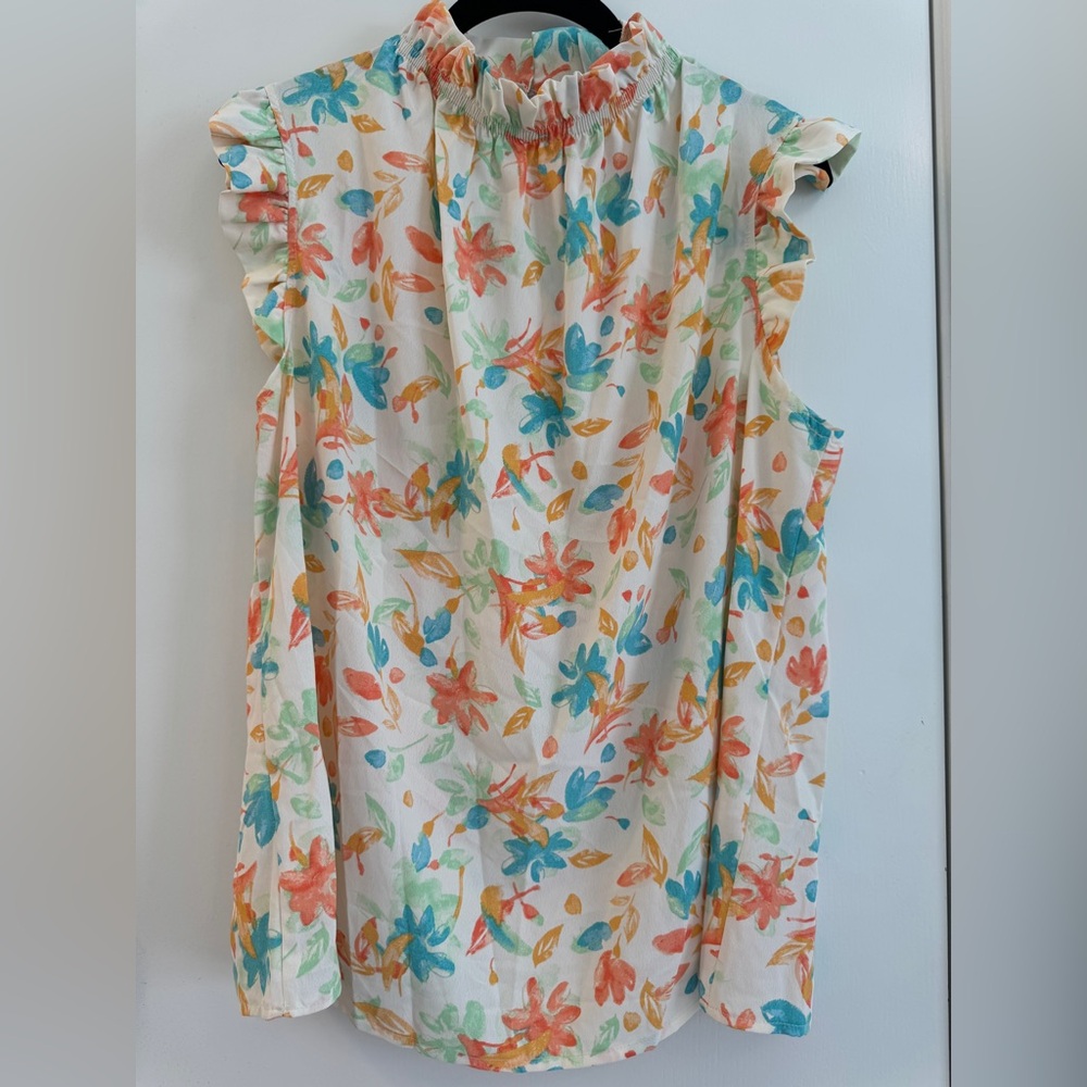Orange and Blue Floral Ruffled Blouse